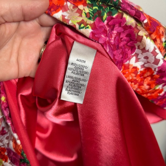 Monique Lhuillier Pink Floral Fit Flare Dress V Neck Size 10 Anthropologie FLAW - Picture 10 of 11